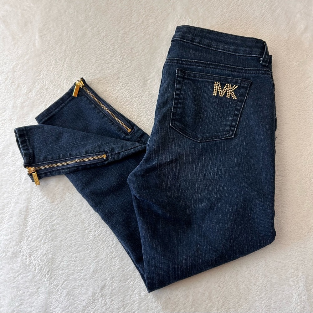 Michael Kors Women's Jeans Size 6P Blue Denim Skinny Stretch Ankle Zip Logo